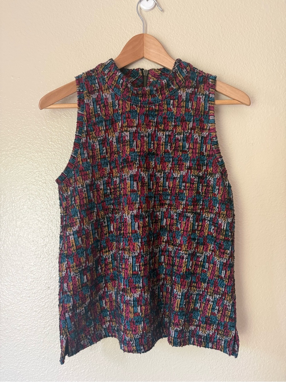 Akemi+Kin Textured Mock Neck Multicolor Knit Tank Top